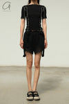 BASERANGE Ruffled Ribbed Cotton T-shirt BAS-TTO3-RB-SU24-HEI Black TTO3-RB-000